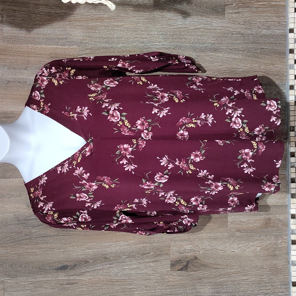 Beacon Floral V-Neck Burgundy Blouse